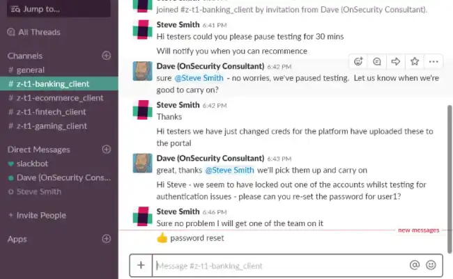 Use Slack to Chat with your Pentester as the test is ongoing