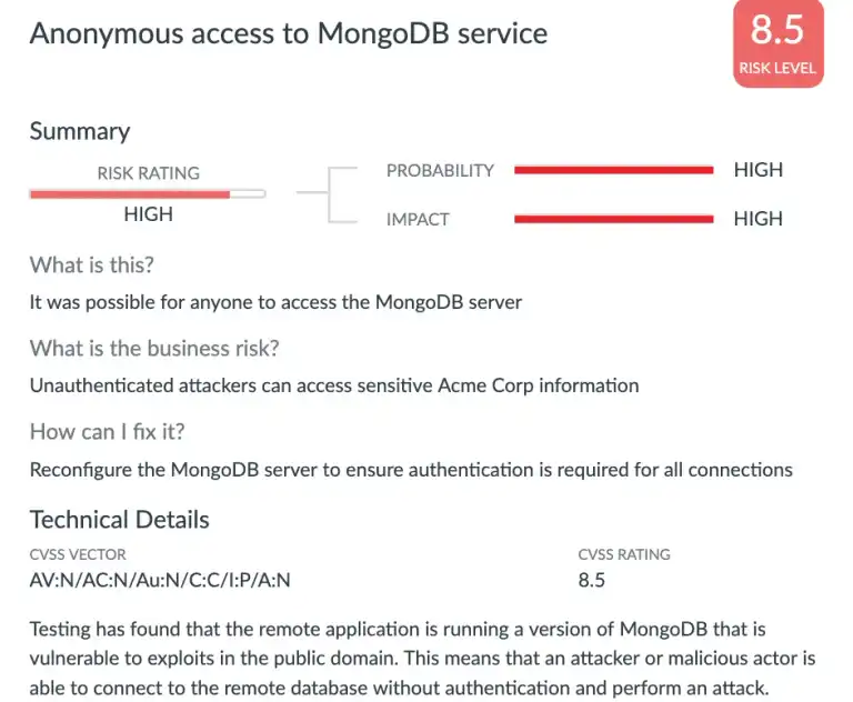 Report showing security issues in real-time