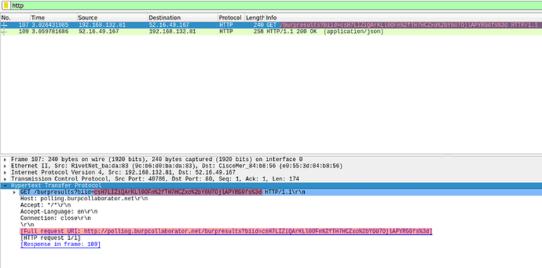 Screengrab Wireshark showing a HTTP request